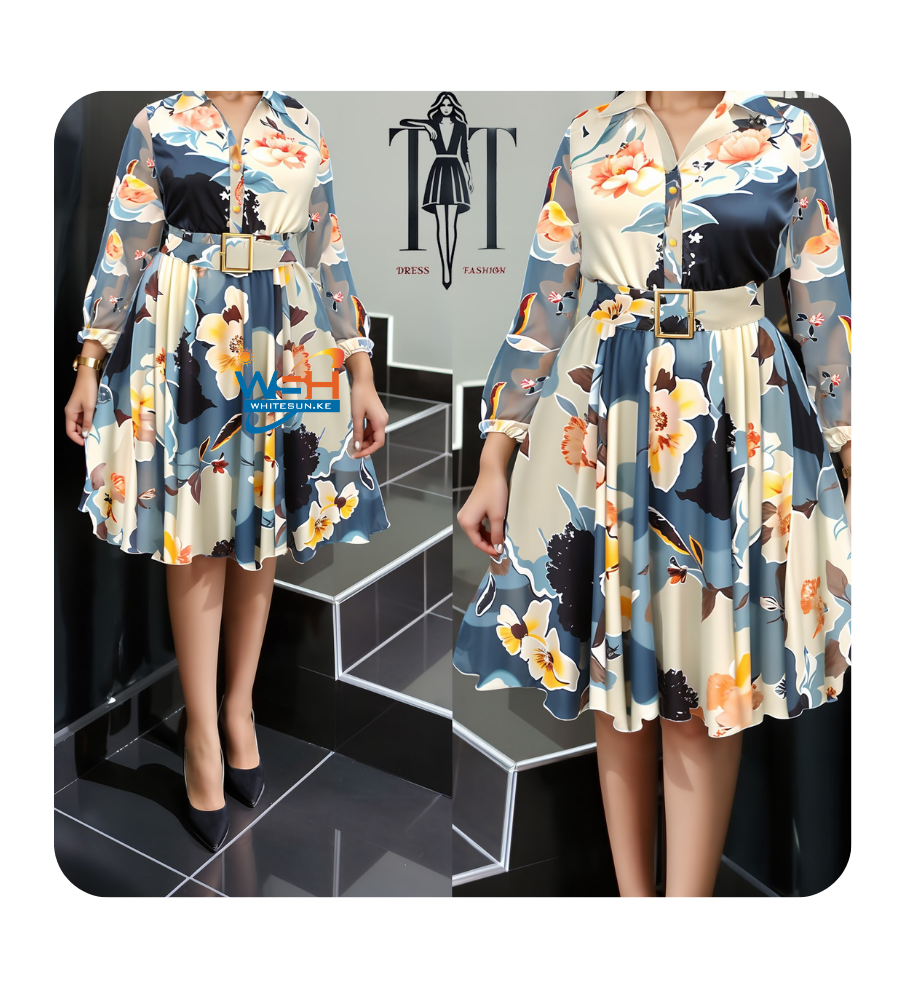 Elegant Floral Dress with Belt