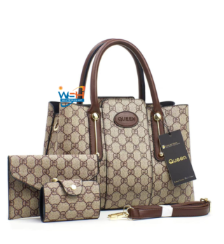 Stylish Brown Bag Set with Golden Star Pattern