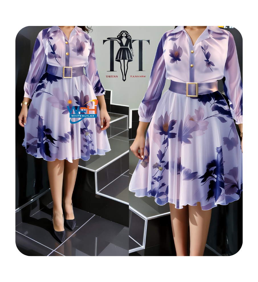 Elegant Floral Dress with Belt