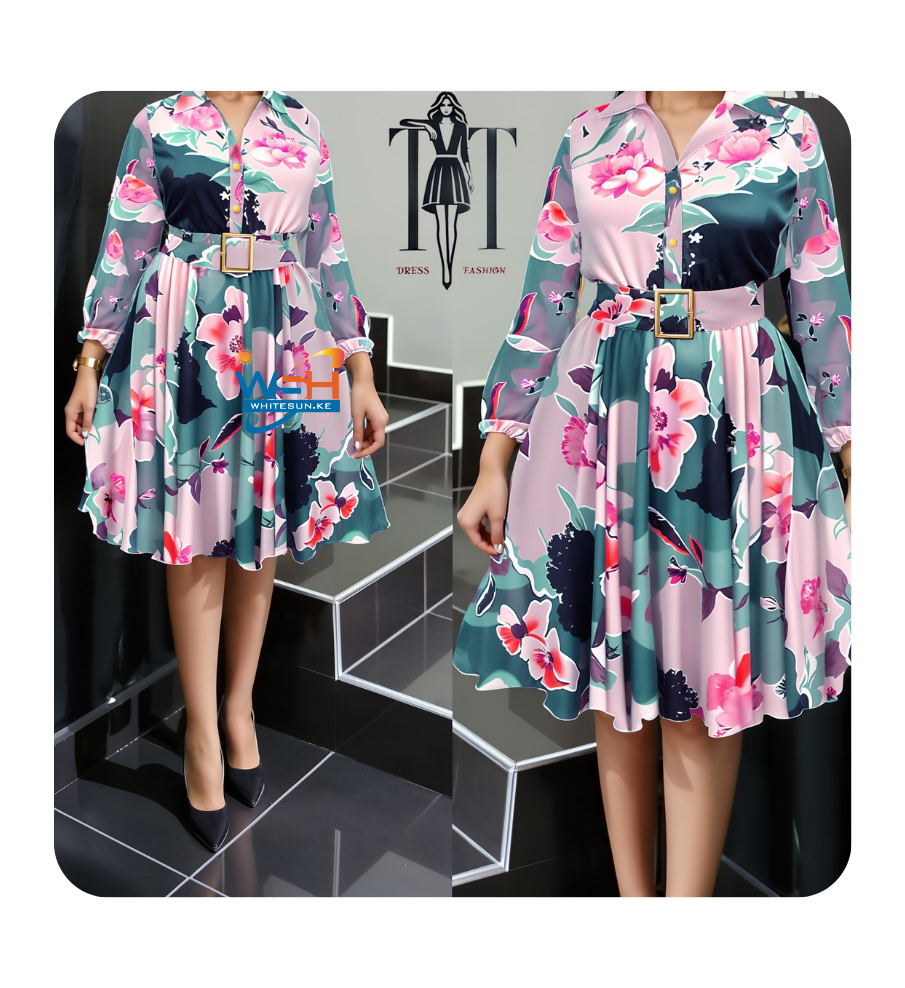 Elegant Floral Dress with Belt