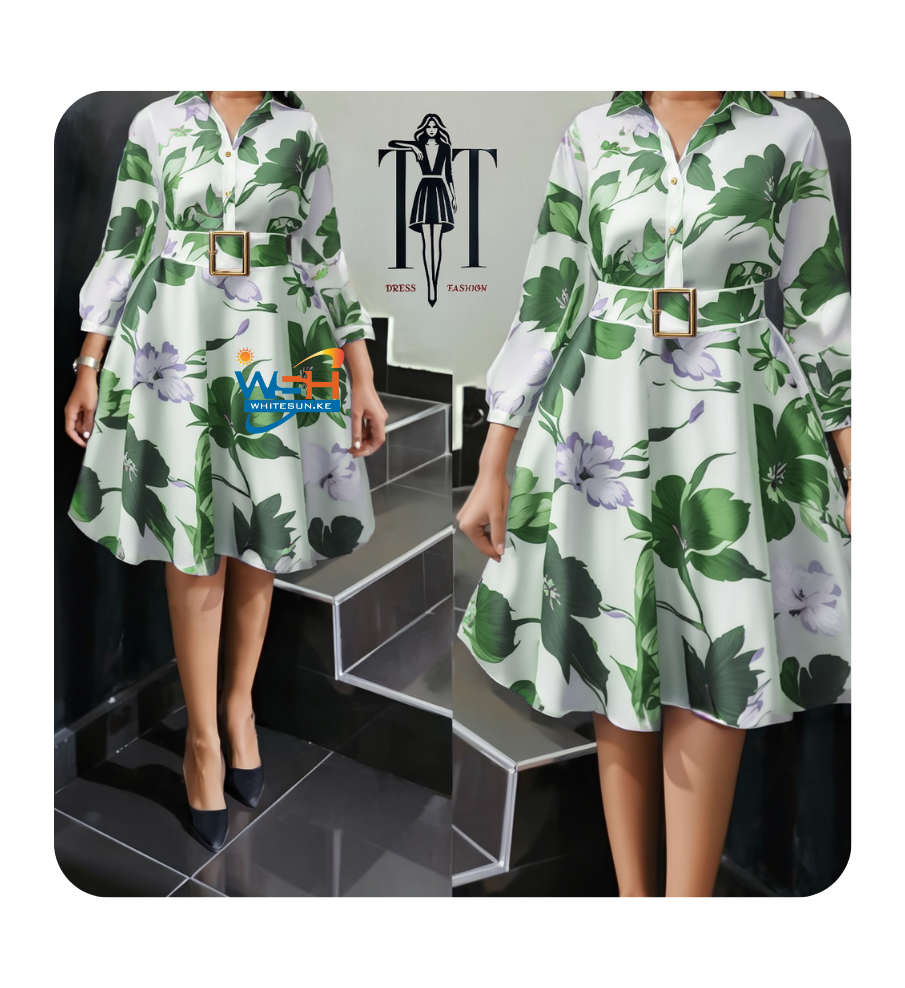 Elegant Floral Dress with Belt