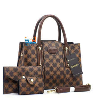 Stylish Brown Bag Set with Golden Star Pattern