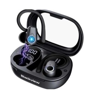Blackview Wireless Earbuds Bluetooth Headphones,50hrs Playtime Charging Case Digital Display Sports Ear Buds with Earhook Deep Bass,IPX7 Waterproof,Over-Ear Earphones for iOS Android Black airbuds 60