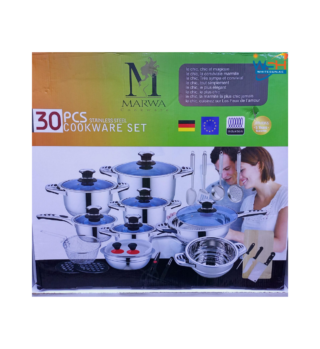 Marwa 30 Pieces Stainless Cookware Set Cooking Pots