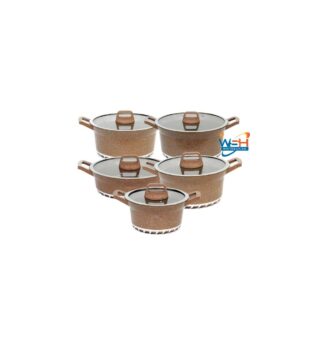 Luxury Non-Stick Granite Cookware Set – 10-Piece Marble Coated Casserole Pots with Glass Lids – Induction & Gas Stove Compatible