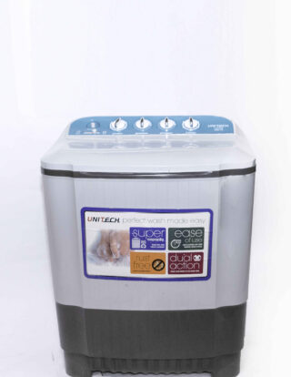 Whitesun UNITECH WM-75 7.5 kg Twin Tub Washing Machine – Semi-Automatic, Top-Load, 220 V/50 Hz, Transparent Lid, Water Selector, White