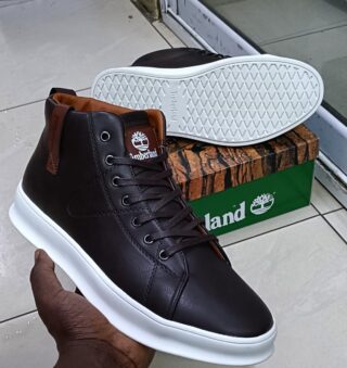 Timberland Men's Leather High-Top Sneakers – Premium Casual Boots for Men | Stylish Black Leather Shoes with White Sole | Durable Everyday Footwear