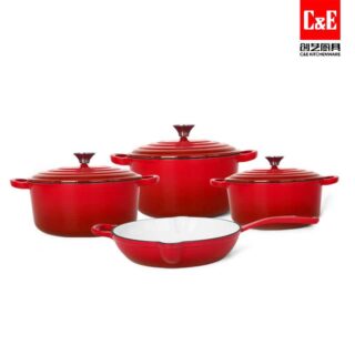 C&E red 7-Piece Cast Iron Enamel Cookware Set – Nonstick Dutch Ovens, Skillets & Grill Pan – Heat-Retaining Enameled Pots and Pans for Gas, Electric & Induction Cooktops (Copy) (Copy) (Copy)