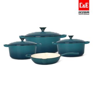 C&E blue 7-Piece Cast Iron Enamel Cookware Set – Nonstick Dutch Ovens, Skillets & Grill Pan – Heat-Retaining Enameled Pots and Pans for Gas, Electric & Induction Cooktops (Copy)