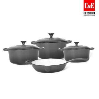 C&E red 7-Piece Cast Iron Enamel Cookware Set – Nonstick Dutch Ovens, Skillets & Grill Pan – Heat-Retaining Enameled Pots and Pans for Gas, Electric & Induction Cooktops (Copy) (Copy)