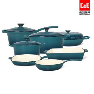 C&E Green 11-Piece Cast Iron Enamel Cookware Set – Complete Enamelled Cast Iron Cookware Kit with Dutch Ovens, Skillets, Grill & Bakeware – Heavy-Duty Pots for Gas, Electric & Induction (Copy) (Copy)