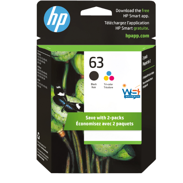 HP 63 2-pack Black/Tri-color Original Ink Cartridges, L0R46AN#140