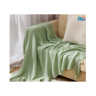 Green Pineapple Grid Knitted Blanket Solid Color Fringe Decoration Blanket Cover Soft Bean Blankets For Office Nap Couch And Bed Xmas