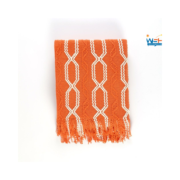 Orange-white Lunarose Throw Blanket for Couch,Soft Cozy Knit Blanket with Tassel,Lightweight Decorative Throw for Sofa Chair Bed Travel and Living Room - Image 2