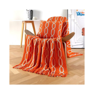 Orange-white Lunarose Throw Blanket for Couch,Soft Cozy Knit Blanket with Tassel,Lightweight Decorative Throw for Sofa Chair Bed Travel and Living Room