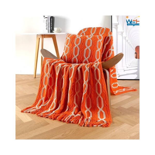 Orange-white Lunarose Throw Blanket for Couch,Soft Cozy Knit Blanket with Tassel,Lightweight Decorative Throw for Sofa Chair Bed Travel and Living Room