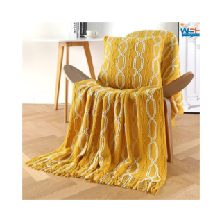 Yellow-white Lunarose Throw Blanket for Couch,Soft Cozy Knit Blanket with Tassel,Lightweight Decorative Throw for Sofa Chair Bed Travel and Living Room