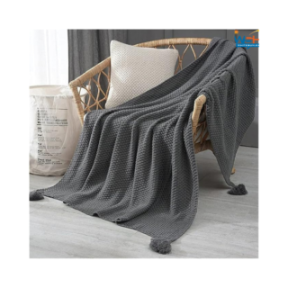 Knitted Sofa Blanket, Soft Blanket, Solid Color Sofa Towel with Tassel, Office Nap Shawl, Leisure-Grey