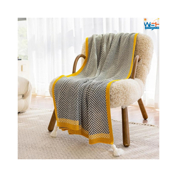 Grey Striped Throw Blanket with Tassels, Knitted Soft Boho Blanket for Couch, Sofa, Bed & Living Room - All Seasons - Image 2