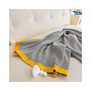 Grey Striped Throw Blanket with Tassels, Knitted Soft Boho Blanket for Couch, Sofa, Bed & Living Room - All Seasons