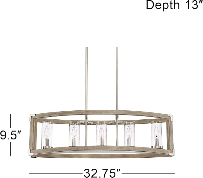 Possini Euro Design Kerr Wood Brushed Nickel Island Pendant Chandelier 32 3/4" Wide Modern Clear Glass Shade 5-Light Fixture for Dining Room Living House Home Foyer Kitchen Island Entryway Bedroom - Image 2