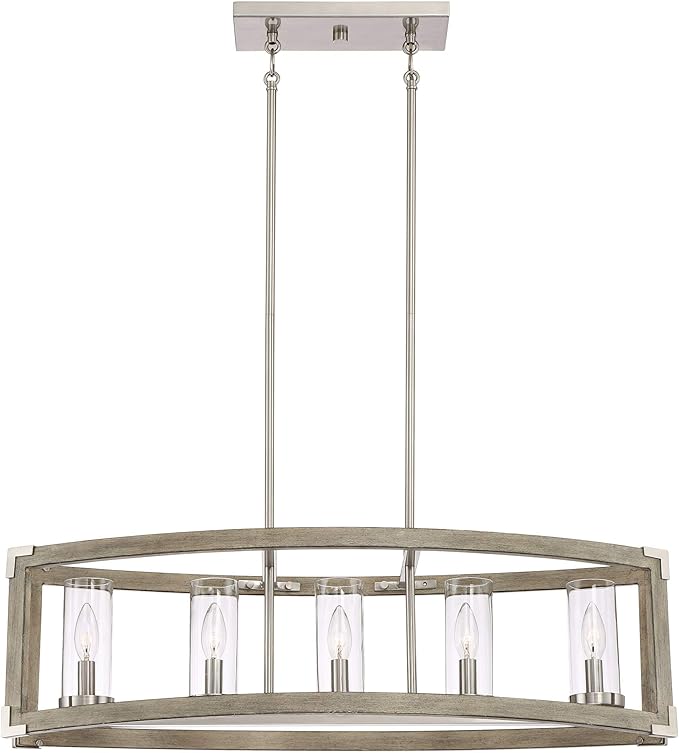 Possini Euro Design Kerr Wood Brushed Nickel Island Pendant Chandelier 32 3/4" Wide Modern Clear Glass Shade 5-Light Fixture for Dining Room Living House Home Foyer Kitchen Island Entryway Bedroom - Image 3
