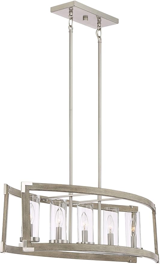 Possini Euro Design Kerr Wood Brushed Nickel Island Pendant Chandelier 32 3/4" Wide Modern Clear Glass Shade 5-Light Fixture for Dining Room Living House Home Foyer Kitchen Island Entryway Bedroom - Image 4