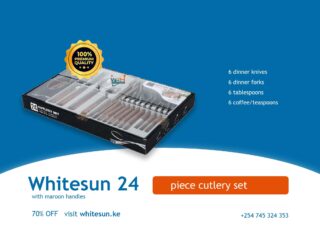 Whitesun 24 pieces cutlery set with maroon handles