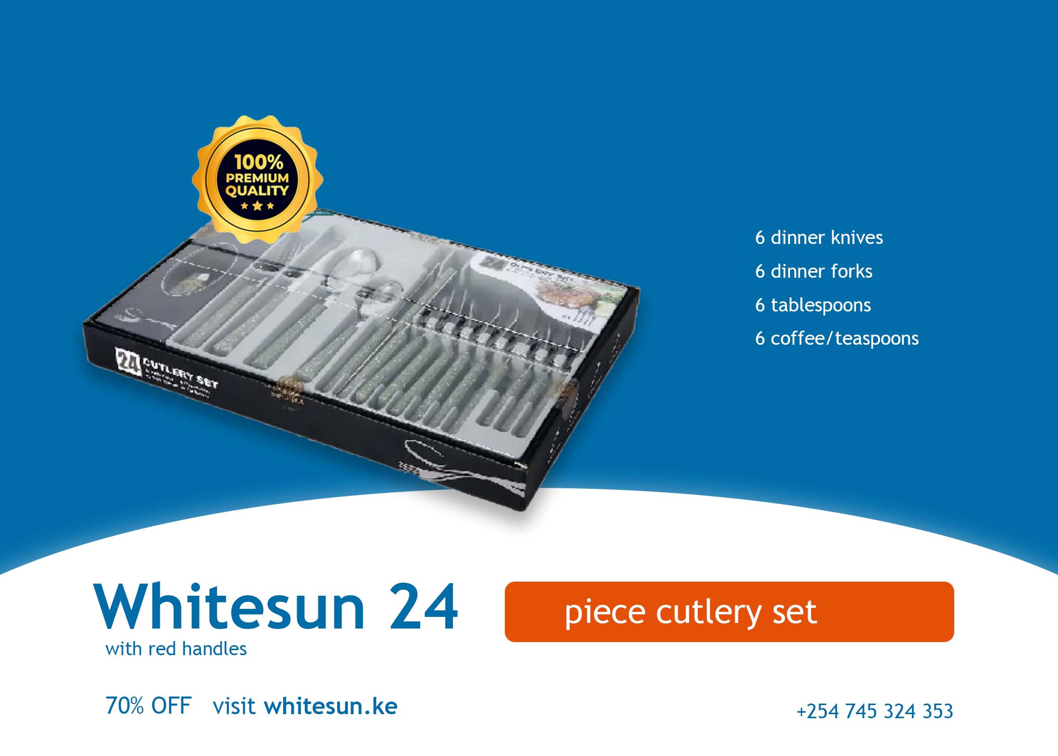 Whitesun 24 pieces cutlery set with red handles