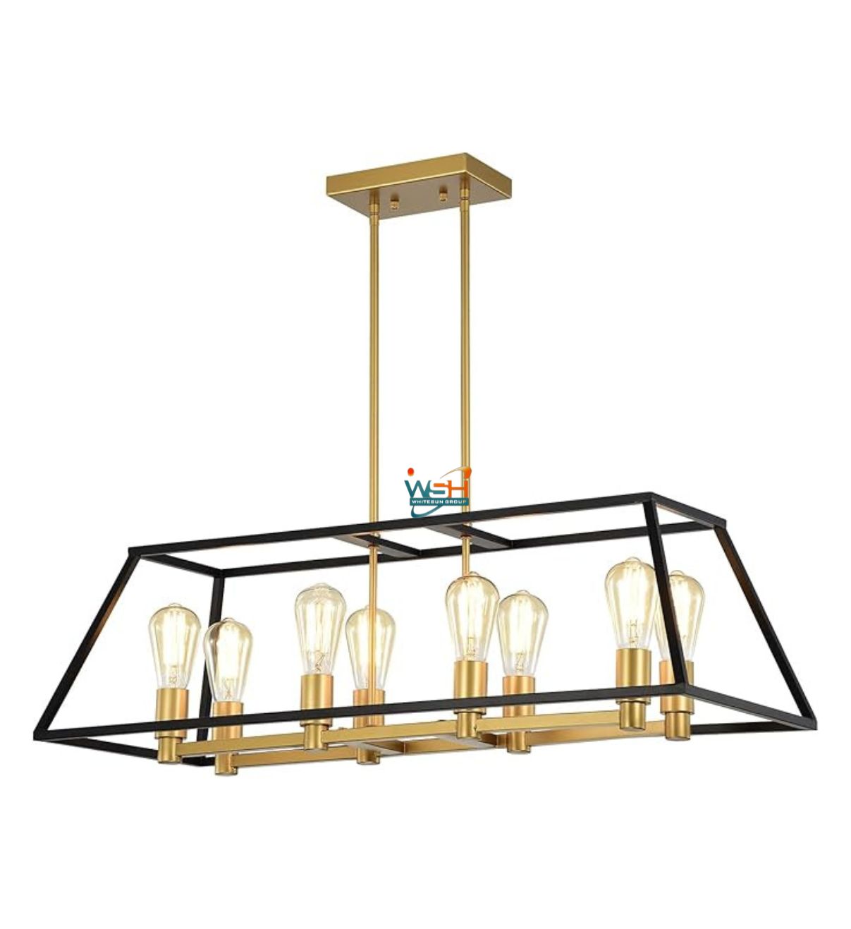 Warehouse of Tiffany HM224/8BG Jerry Matte Black + Gold 8-Light Linear Metal Kitchen Island Chandelier