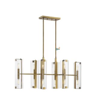 Savoy House 1-9773-12-322 Winfield Modern Scandinavian Clear Glass Linear Chandelier, 12-Light 720 Total Watts, 17" H x 38" L, Warm Brass