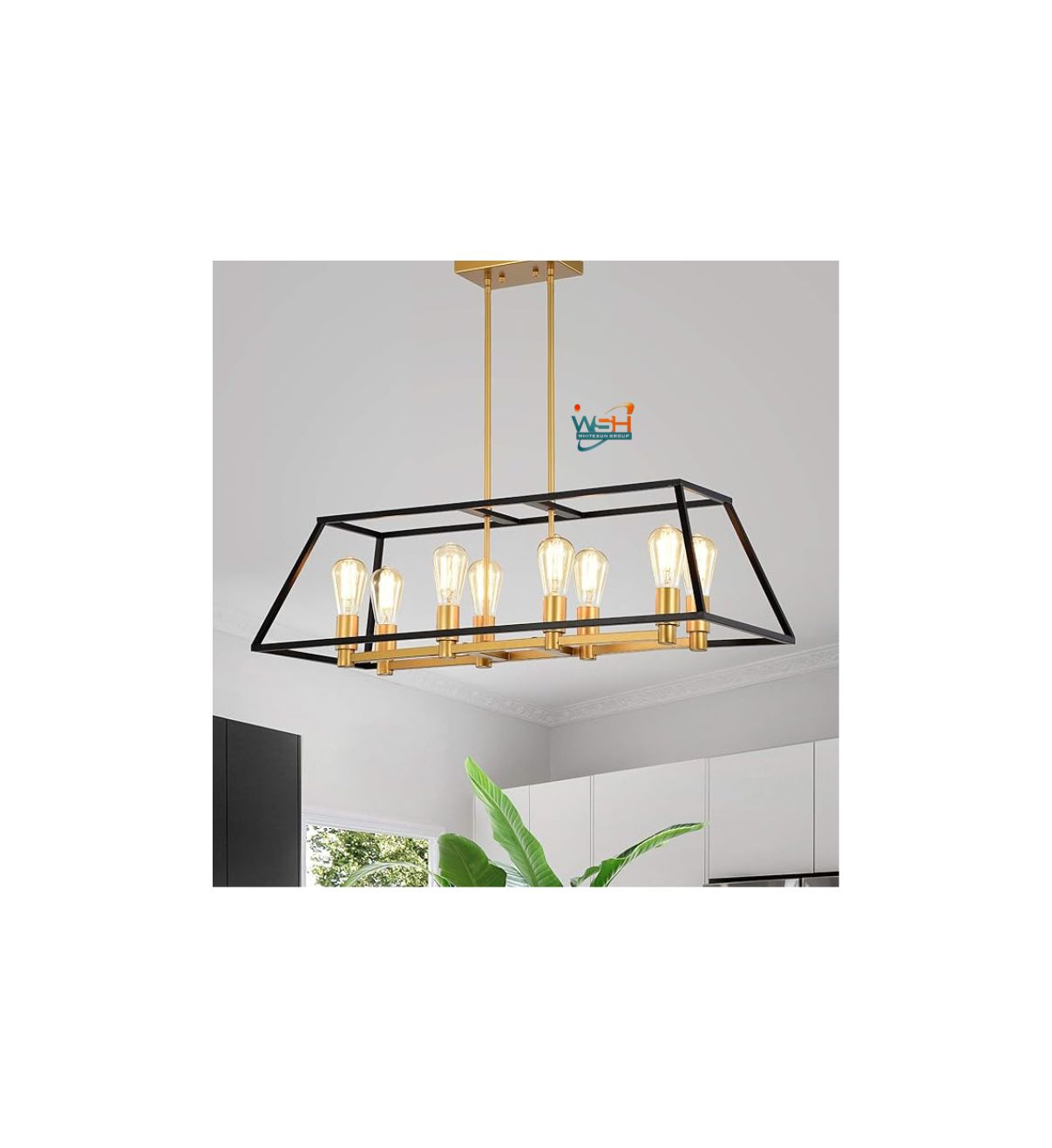 Warehouse of Tiffany HM224/8BG Jerry Matte Black + Gold 8-Light Linear Metal Kitchen Island Chandelier - Image 2