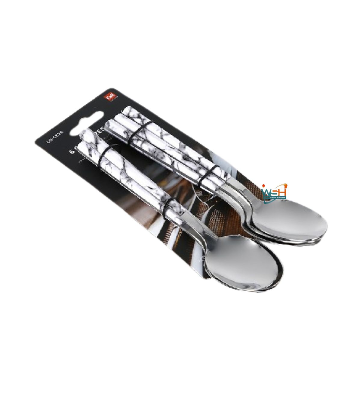 Whitesun 6 pc table spoons with white marbling handles