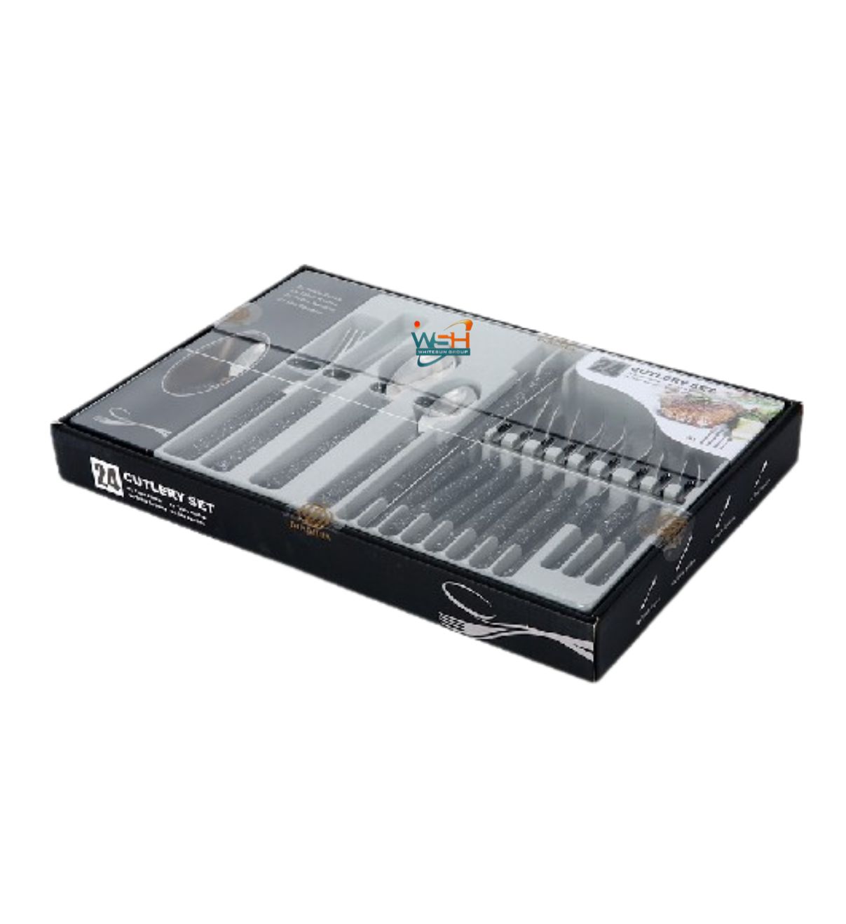 Whitesun 24 pieces cutlery set with black handles