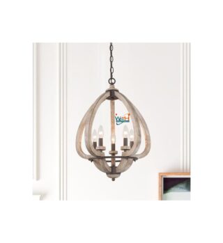 Modern Farmhouse 5-light Wood Handmade Chandelier Kitchen Island Lights - L17.7" xW17.7 "xH23.2"