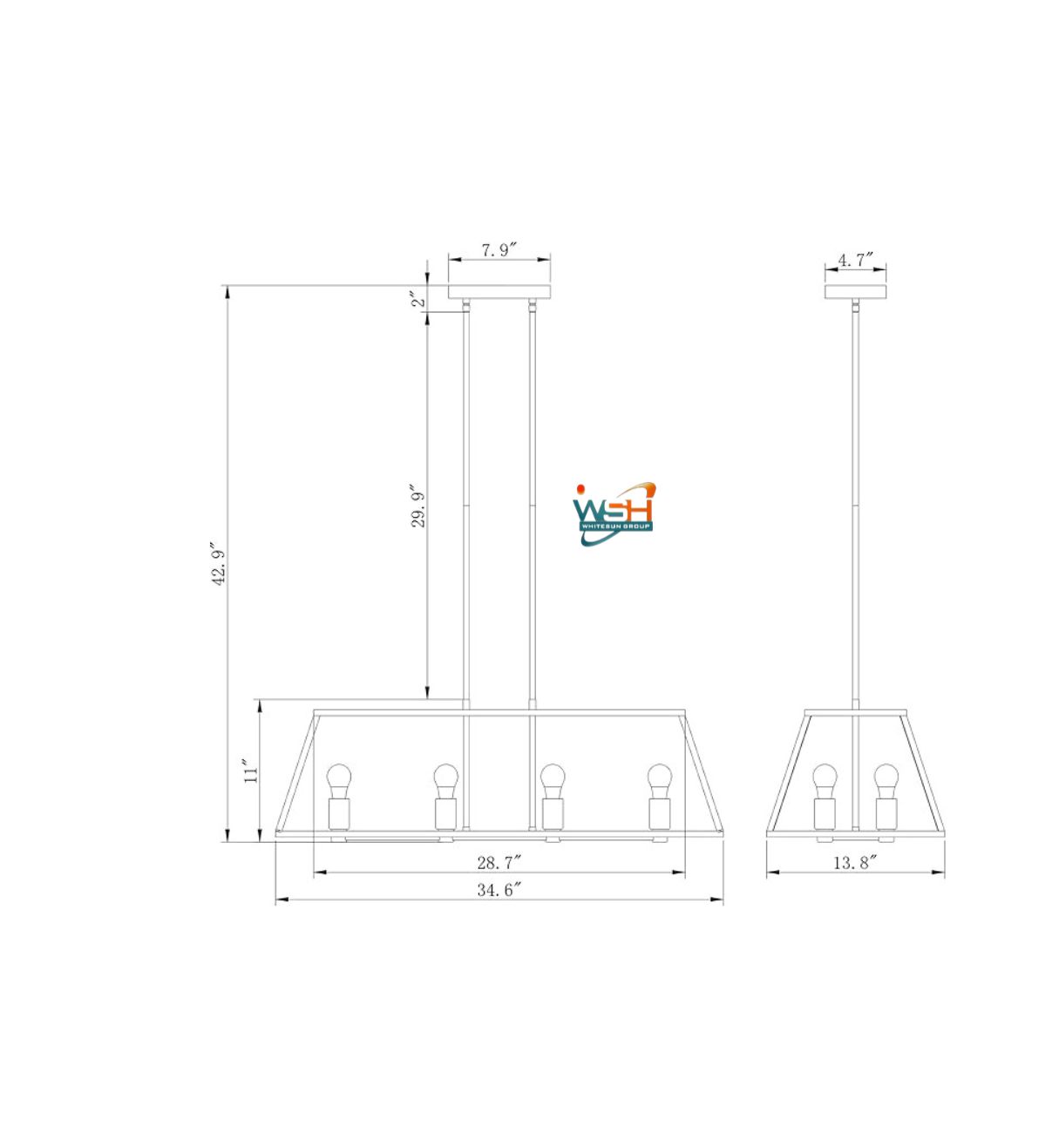 Warehouse of Tiffany HM224/8BG Jerry Matte Black + Gold 8-Light Linear Metal Kitchen Island Chandelier - Image 3