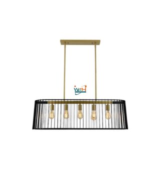 Gatsby 60-Watt 5 Light Black and Gold Modern Cage Pendant Light Fixture for Dining Room or Kitchen