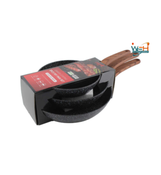 3pcs C&E Kitchenware Black 22/26/30 cm Fry Pan Double Healthy Safety Induction Aluminum Granite Nonstick Frying Pan Kitchen Cooking Cookware