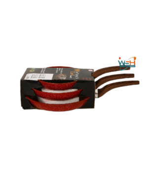 3pcs C&E Kitchenware Fry Pan 22/26/30 Red Double Healthy Safety Induction Aluminum Granite Nonstick Frying Pan Kitchen Cooking Cookware