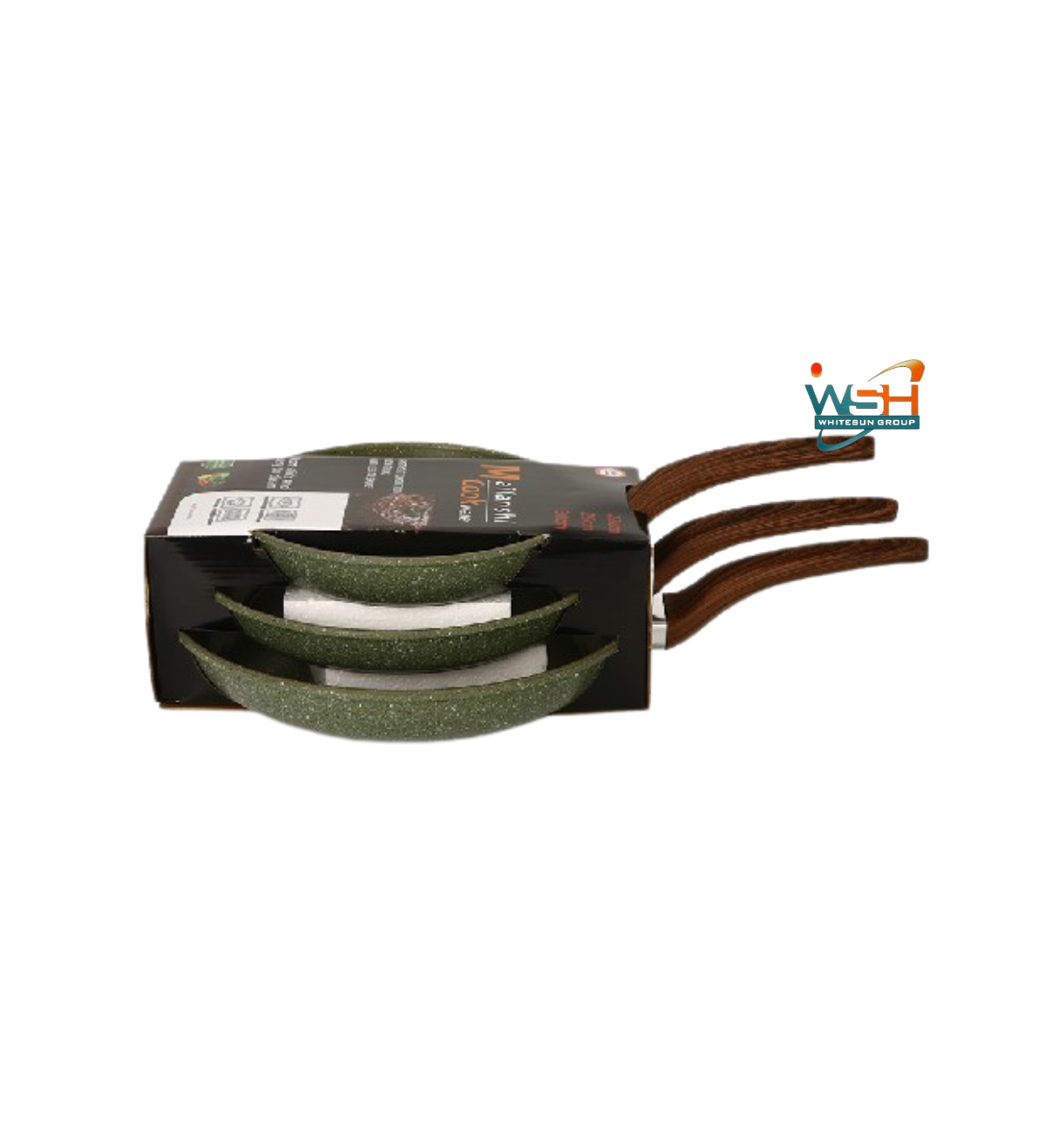 3pcs C&E Kitchenware Fry Pan Double Healthy Safety Induction Aluminum Granite Nonstick Frying Pan Kitchen Cooking Cookware_Green