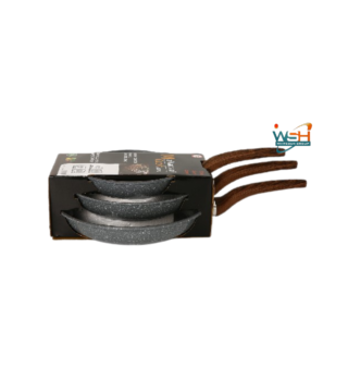 3pcs C&E Kitchenware Fry Pan Double Healthy Safety Induction Aluminum Granite Nonstick Frying Pan Kitchen Cooking Cookware_Grey