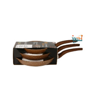 3pcs C&E Kitchenware Fry Pan Double Healthy Safety Induction Aluminum Granite Nonstick Frying Pan Kitchen Cooking Cookware_Lightbrown