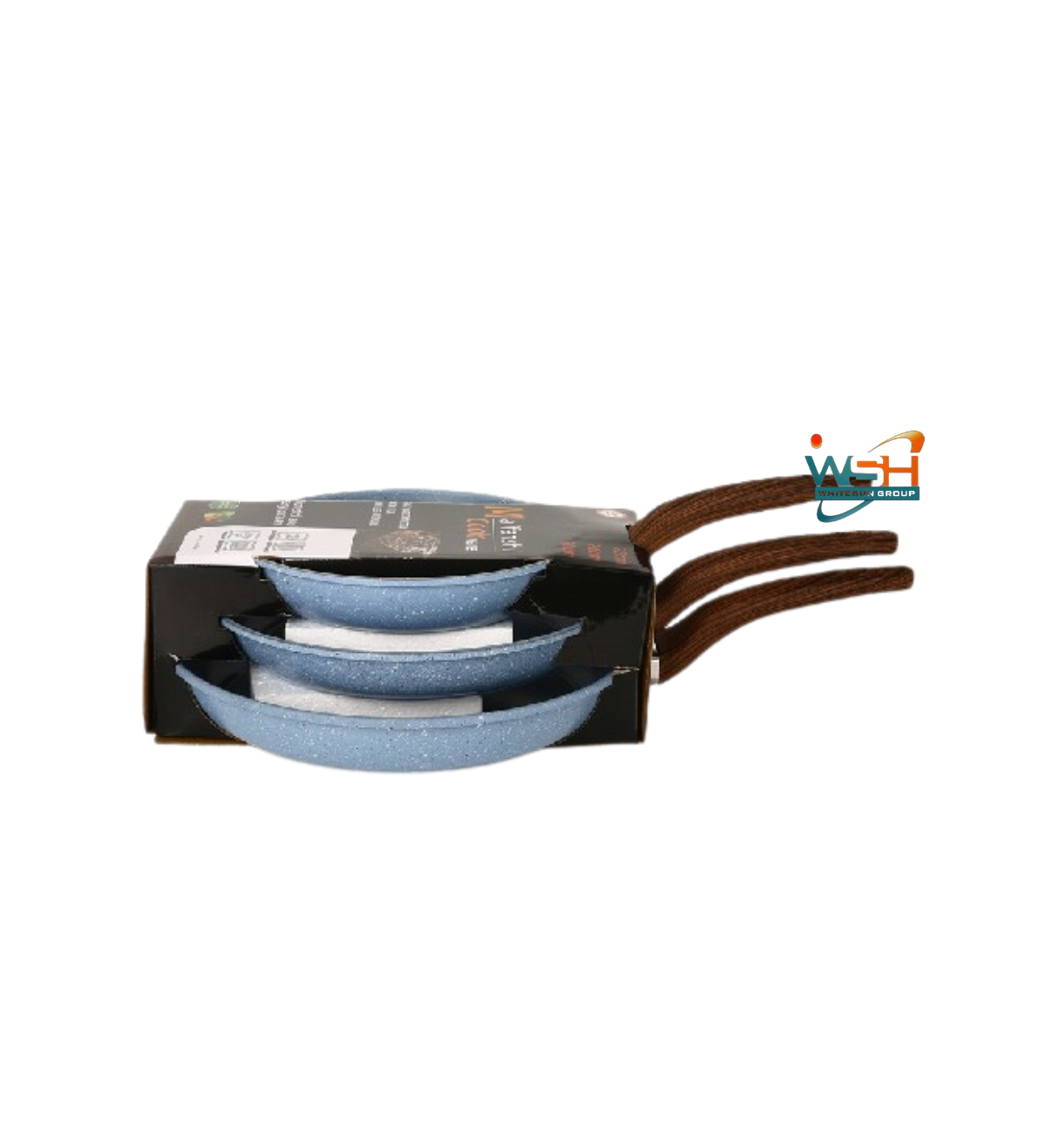 3pcs C&E Kitchenware Fry Pan Double Healthy Safety Induction Aluminum Granite Nonstick Frying Pan Kitchen Cooking Cookware_Grey