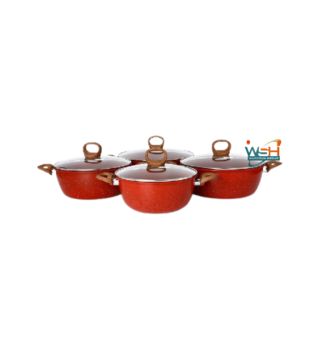 C&E Kitchenware Granite Set with wooden handles - Black Red 8 pcs