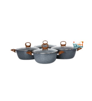 C&E Kitchenware Granite Set with wooden handles - Grey 8 pcs