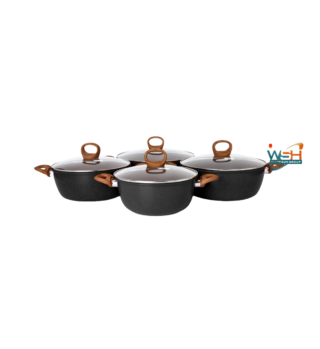 Granite Set with wooden handles - Black 8 pcs