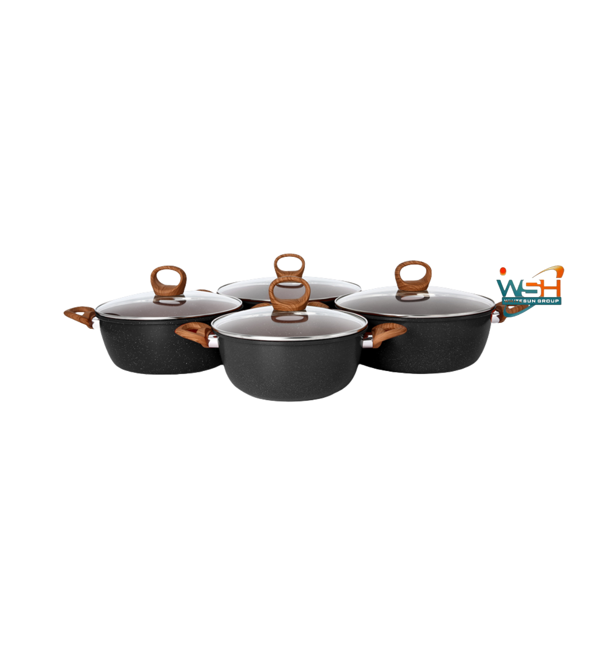 Granite Set with wooden handles - Black 8 pcs