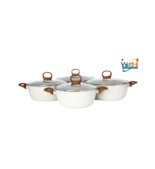 C&E Kitchenware Granite Set with wooden handles - White 8 pcs