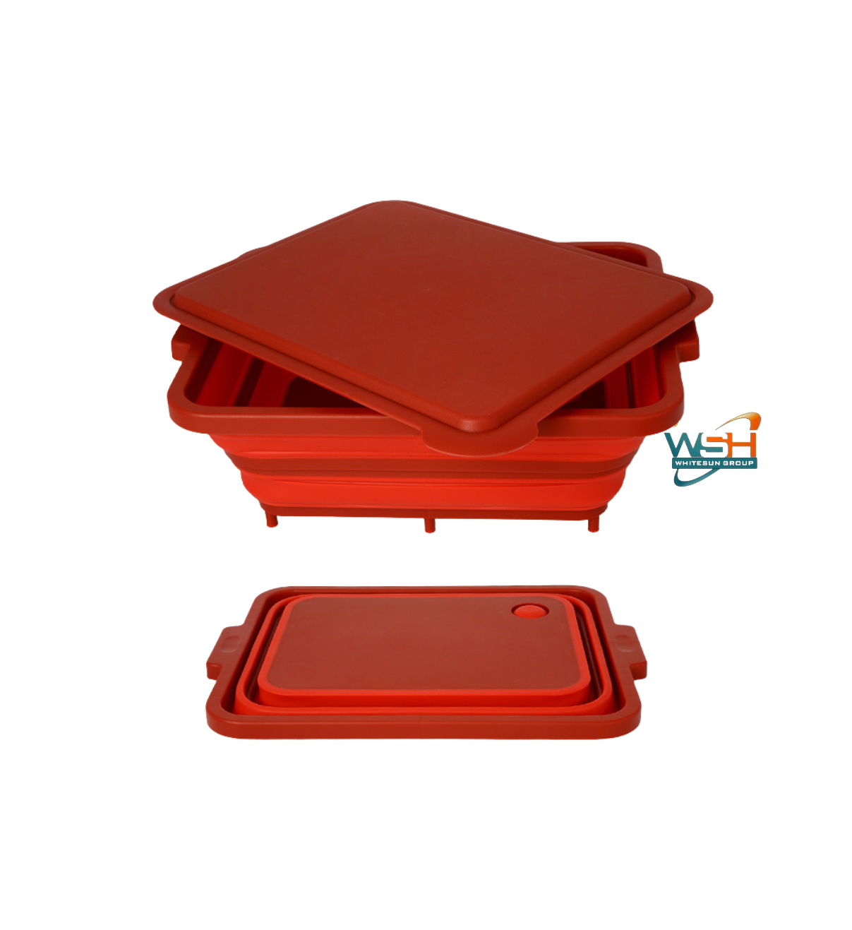 Muti-fuction C&E Kitchenware Collapsible Cutting Board and Washing Basket - Portable Washing Storage Basket Veggies Fruits Food Grade Camping Sink with Draining Plug - Camping Essentials (Red)