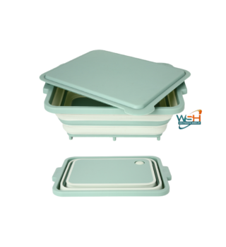 Muti-fuction C&E Kitchenware Collapsible Cutting Board and Washing Basket - Portable Washing Storage Basket Veggies Fruits Food Grade Camping Sink with Draining Plug - Camping Essentials (Green)